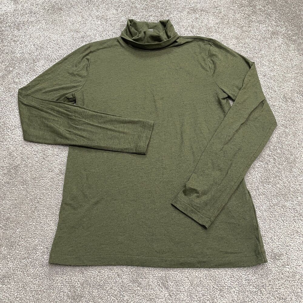 J. Crew Turtleneck Shirt Womens Small Solid Green Long Sleeve Stretch Casual Top